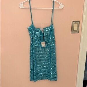 Oh Polly Teal Sequin Mini Dress